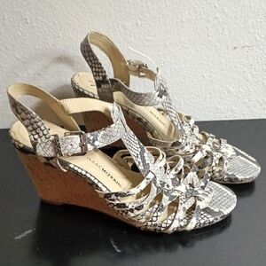 Isaac Mizrahi Black and Cream Snakeskin Wedges